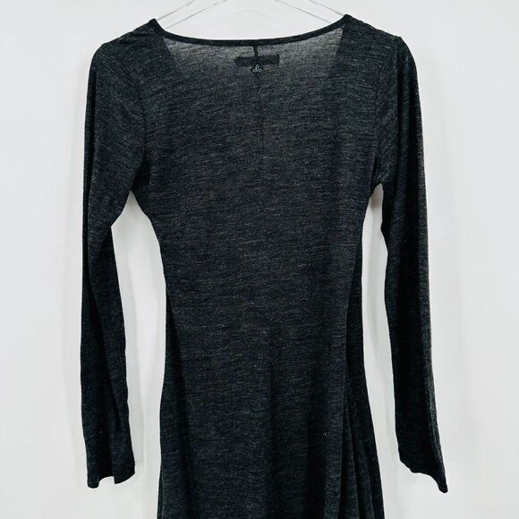 Prana Size Small Charcoal Gray Long Sleeve Wool Blend Nadia Dress Faux Wrap - Picture 7 of 9